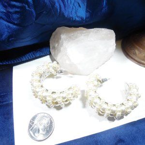 LOVELY LARGE HANDMADE FAUX PEARL EARRINGS PIERCED